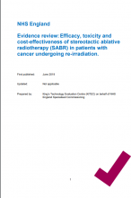 Evidence review:Efficacy, toxicity and cost-effectiveness of stereotactic ablative radiotherapy (SABR) in patients with cancer undergoing re-irradiation